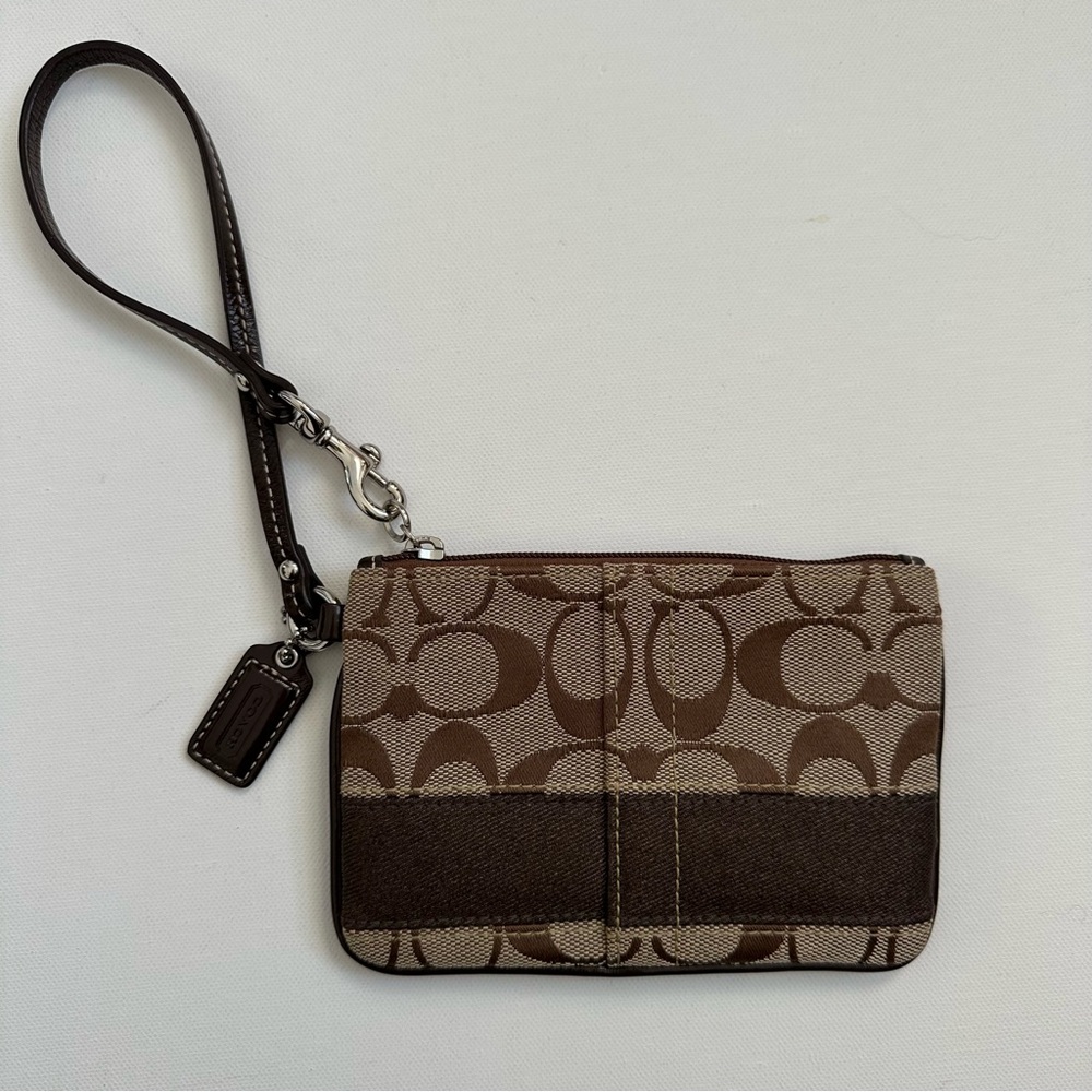 Like New! Coach Signature Wristlet with Shimmery Brown Band
